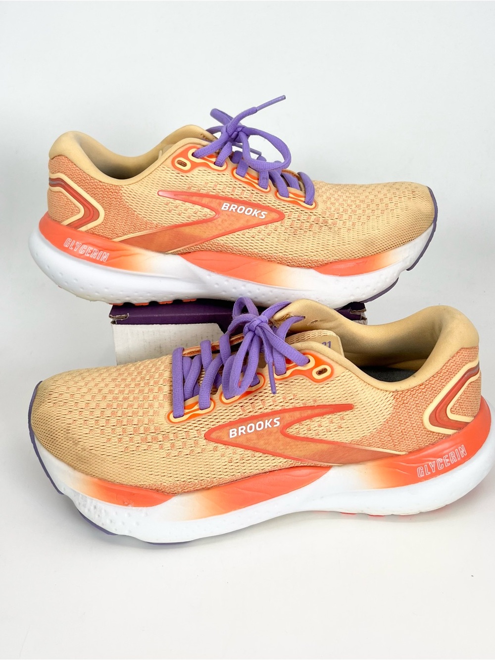 Brooks Glycerin 21 Womens Size 8.5 Orange White Athletic Running Shoes Sneakers